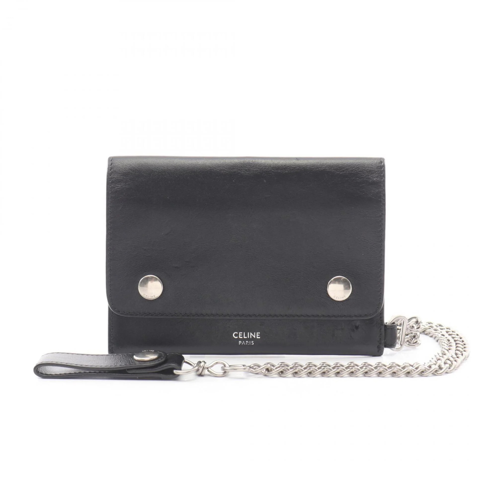 Celine Biker Wallet, Chain Billfold, Leather, Men's, Black, 10c633blx.38si